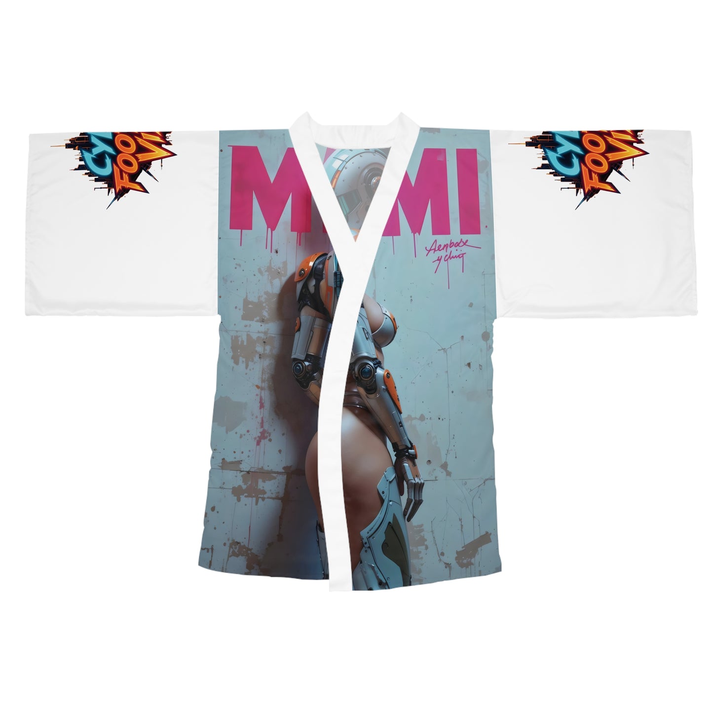 Futuristic Long Sleeve Kimono Robe with Bold Graphics