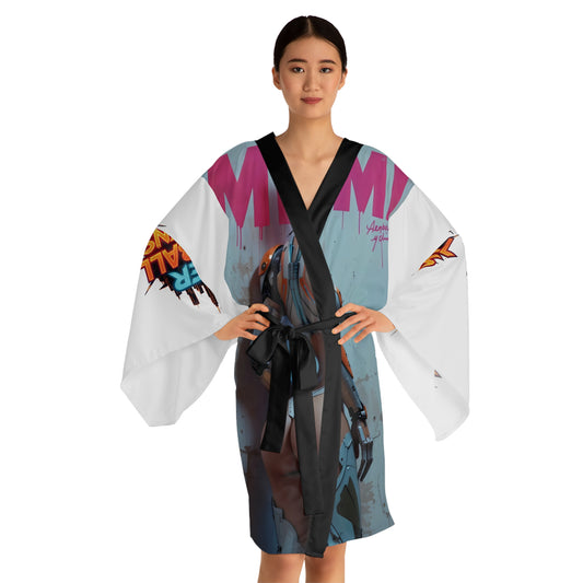 Futuristic Long Sleeve Kimono Robe with Bold Graphics