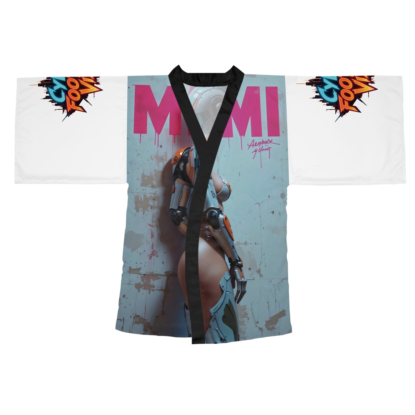 Futuristic Long Sleeve Kimono Robe with Bold Graphics